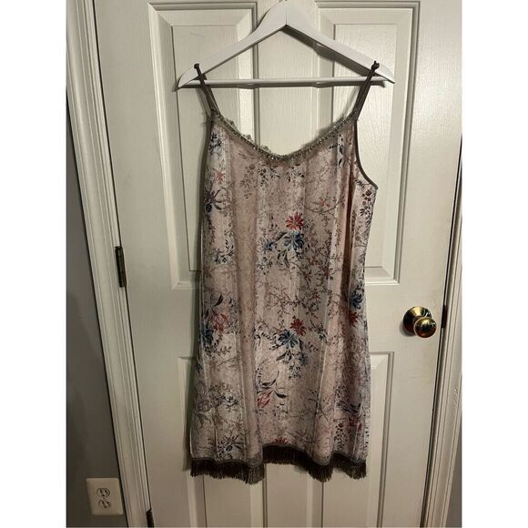 T Tagari Floral & Lace Fringe Trimmed Boho Festival Slip Dress sz M EUC - Picture 1 of 10